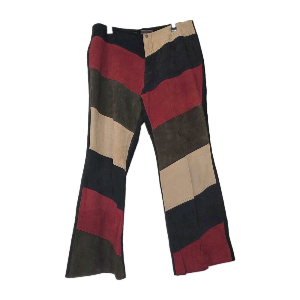 Vintage 00s Suede Leather Patchwork Pants Womens 18W Straight Boho Retro